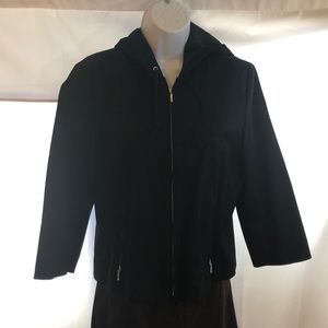 Ann Taylor M black jacket w/hood & pockets.